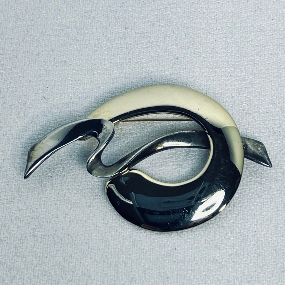 Gold Tone And Silver Tone Abstract Brooch